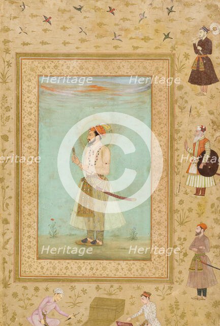 Emperor Shah Jahan (r. 1628-1658) (verso), Calligraphy (recto), Folio from the..., 1500-1544 (recto) Creator: Bichitr.