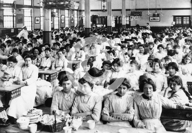 View of the girl’s dining hall, York, Rowntree Factory, Yorkshire, 1910. Artist: Unknown