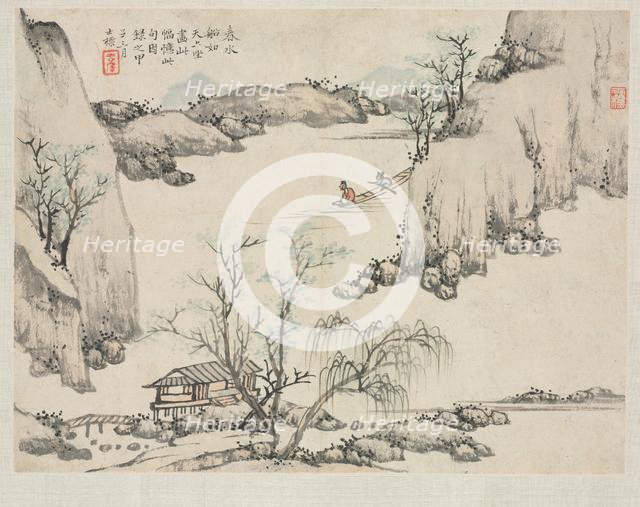 Landscape Album in Various Styles: Boating in Spring Water, 1684. Creator: Zha Shibiao (Chinese, 1615-1698).