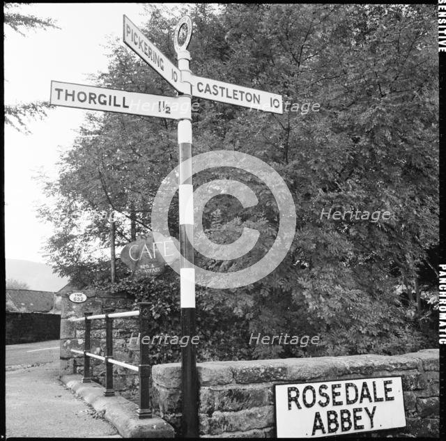 Road sign, Rosedale Abbey, Ryedale, North Yorkshire, 1967. Creator: Eileen Deste.