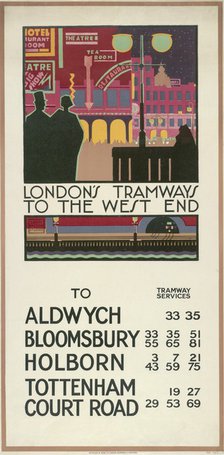 'London's Tramways to the West End', London County Council (LCC) Tramways poster, 1927. Artist: P Irwin Brown