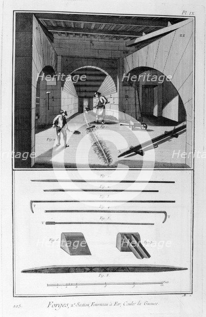 Smelting iron furnace, pig iron mould, 1751-1777. Artist: Unknown