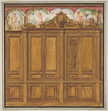 Design for the decoration of a room with a large wood-paneled cupboard..., 1830-97. Creators: Jules-Edmond-Charles Lachaise, Eugène-Pierre Gourdet.