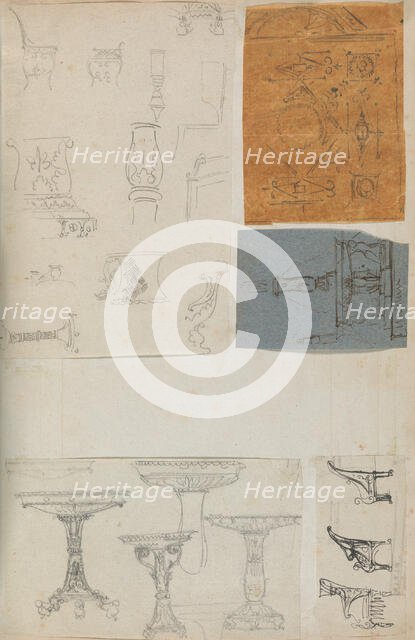 Page from a Scrapbook containing Drawings and Several Prints of Architecture, Int..., ca. 1800-1850. Creators: Workshop of Charles Percier, Workshop of Pierre François Léonard Fontaine.