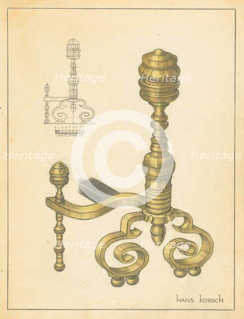 Andiron (one of pair), c. 1939. Creator: Hans Korsch.