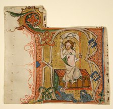 Manuscript Leaf Showing an Illuminated Initial R with The Resurrection, late 13th century. Creator: Unknown.