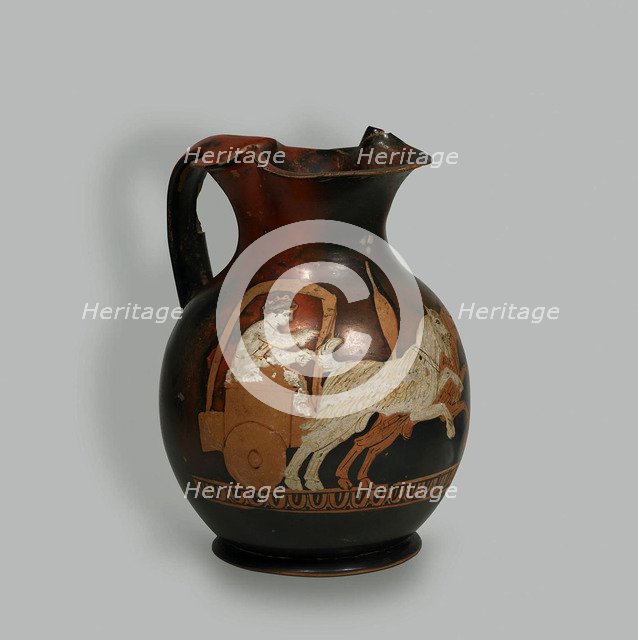 Red figured Oenochoe: a Chariot Driven by Two Goats, 4th century BC. Creator: Art of Ancient Rome, Attican Art.