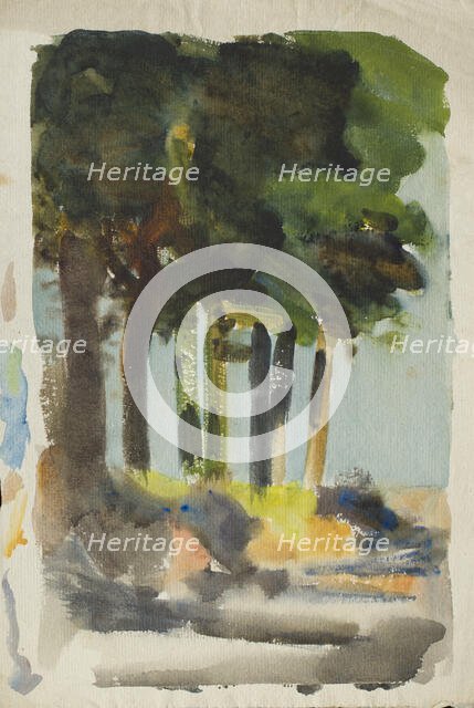Study of trees at the edge of a copse, c1875-1944. Creator: George Clausen.