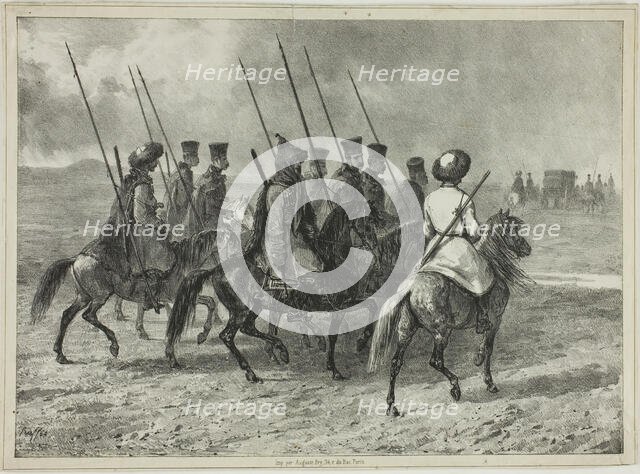 Cossack Escort to the Border of Kuban, Taman (Central Russia), October 11, 1837, 1838. Creator: Auguste Raffet.