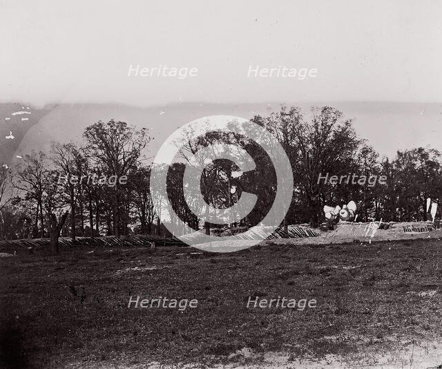[Earthworks at the edge of a forest]. Brady album, p. 132, 1861-65. Creator: Unknown.
