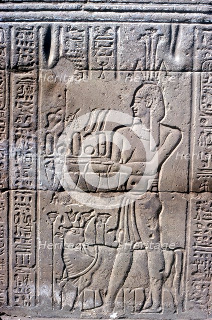 Relief of Hapi (Hapy) god of the Nile in Flood, Temple of Khnum, Ptolemaic & Roman Periods. Artist: Unknown