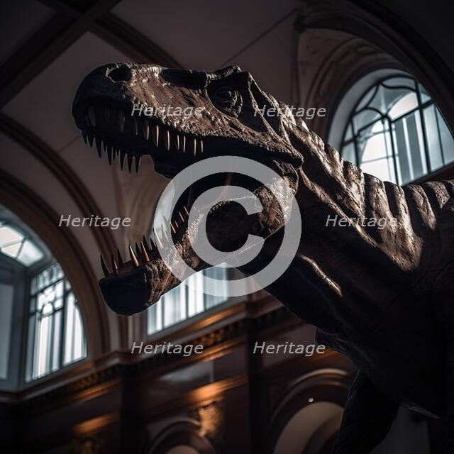 AI IMAGE - Tyrannosaurus rex in a museum, 2023.  Creator: Heritage Images.