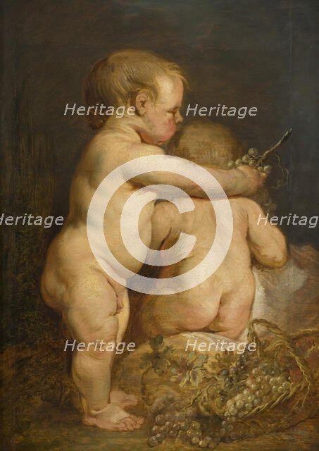 Two Naked Children with Grapes, early-mid 17th century. Creator: Workshop of Anthony van Dyck.