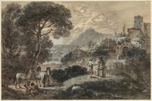 A Landscape with Horses, Peasants and a Hill Town, 18th century. Creator: Francesco Zuccarelli.
