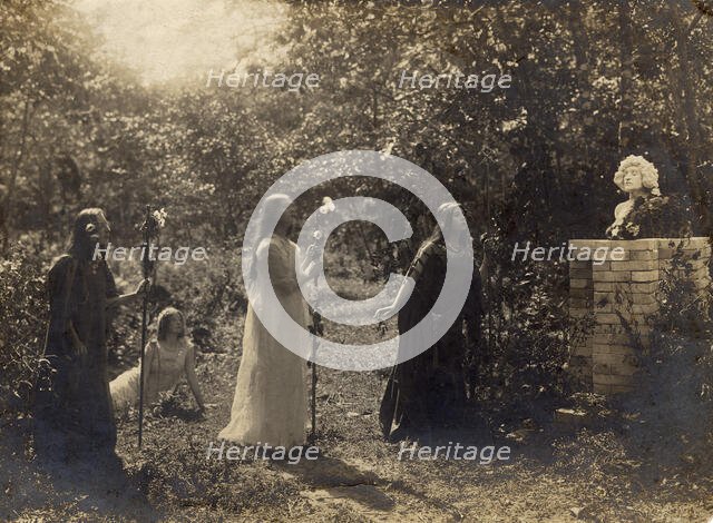 Briner sisters (from right to left) Nina, Maria, sitting on the ground Ekaterina Kornakova, 1914. Creator: Unknown.