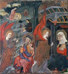 Altarpiece dedicated to the Virgin with the Annunciation and pastors making cheese, painting on w…