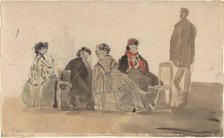 Four Ladies Seated at Trouville, 1866. Creator: Eugene Louis Boudin.