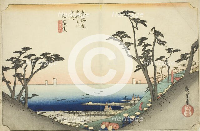 Shirasuka: View of Shiomi Slope (Shirasuka, Shiomizaka zu), from the series "Fifty..., c. 1833/34. Creator: Ando Hiroshige.