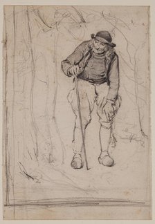 Man with Cane in a Wood, c1860-1895. Creator: Thomas Hovenden.