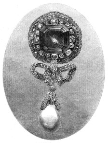 The International Exhibition: emerald and diamond brooch exhibited by Mr. Harry Emanuel, 1862. Creator: Unknown.