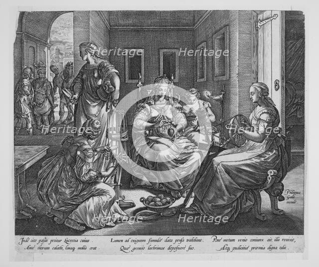 Lucretia and her handmaids spinning, 1537-45. Creator: Antonio Fantuzzi.