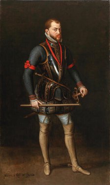 Portrait of Philip II (1527-1598), King of Spain, in armor and with the Order of the Golden Fleece. Creator: Anonymous.