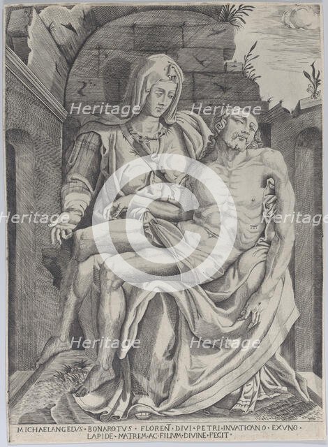 Pietà, set against an arched ruin, 1556-72. Creator: Master of the Name of Jesus Christ.