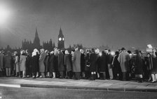 The queue on Lambeth Bridge to pay homage to Winston Churchill at Westminster Hall, 1965. Artist: Unknown
