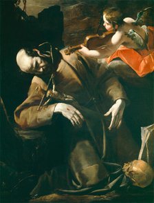St. Francis of Assisi in Ecstasy before a Cherub with a Violin, between 1628 and 1630. Creator: Gioacchino Assereto.
