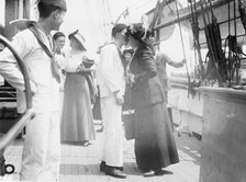 Bidding good-bye to young sailor on USS Newport, between c1910 and c1915. Creator: Bain News Service.