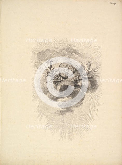 Vignette with a Medal depicting Harpocrate and Lotus Flowers, Volume I, Page 12, from D..., 1778-80. Creator: Augustin de Saint-Aubin.