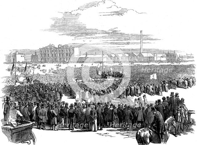 Mass meeting of Chartists on Kennington Common, London, 10 April 1848. Artist: Unknown