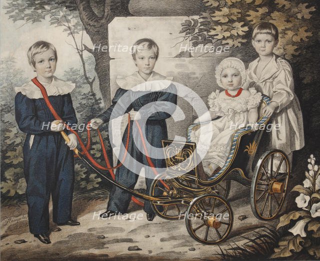Portrait of the Talyzin children, Early 1830s. Creator: Hampeln, Carl, von (1794-after 1880).