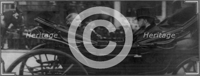 President McKinley riding in the procession, accompanied by Senator Hanna...c1901. Creator: Frederick Palmer.