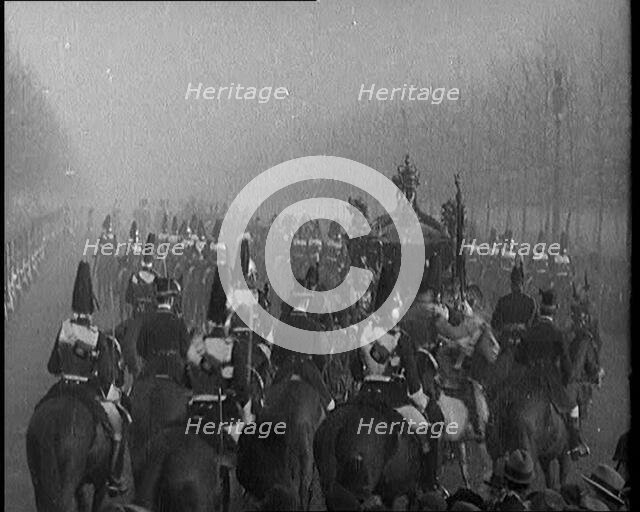King George V and Queen Mary of the United Kingdom in a Carriage On Their Way To the State..., 1924. Creator: British Pathe Ltd.