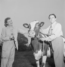 Portrait of Enric Madriguera and Patricia Gilmore on their farm, Connecticut, ca. June 1947. Creator: William Paul Gottlieb.