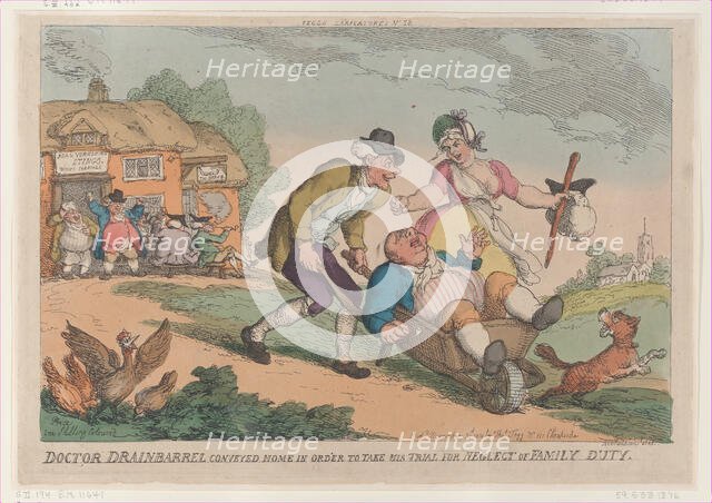 Doctor Drainbarrel Conveyed Home in order to Take His Trial for Neglect of Fa..., November 30, 1810. Creator: Thomas Rowlandson.