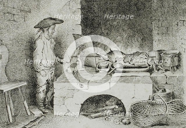 The Boy with the Sausage Spit, 1764. Creator: Daniel Nikolaus Chodowiecki.