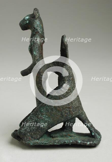 Dog Headed Bird Figurine Protecting a Female Lioness Deity, Late Period-Ptolemaic Period, 664-30 BCE Creator: Unknown.