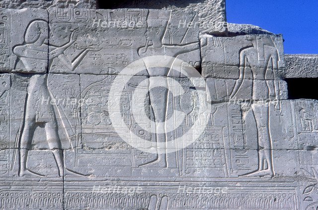 Relief showing Rameses II before Min, The Ramesseum, Temple of Rameses II, Luxor, Egypt, c1250 BC. Artist: Unknown