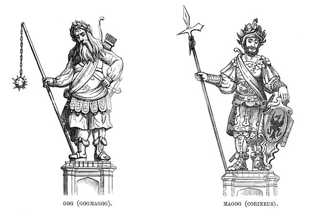 Statues of Gog (Gogmagog) and Magog (Corineus), 1886. Artist: Unknown