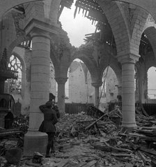 Church in ruins, Richebourg, France, World War I, 1914-1918.Artist: Realistic Travels Publishers