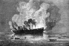 Burning of the Pacific Mail Company's ship America, at Yokohama, 1872. Creator: Unknown.