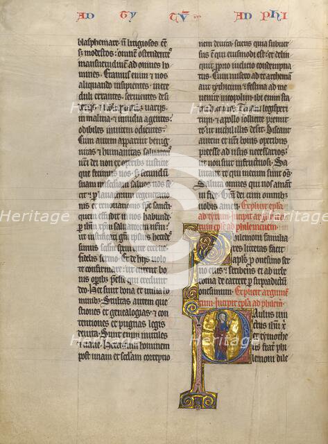 Initial P: Saint Paul with a Book; Concluding Volume of a Bible, about 1260-1270. Creator: Unknown.