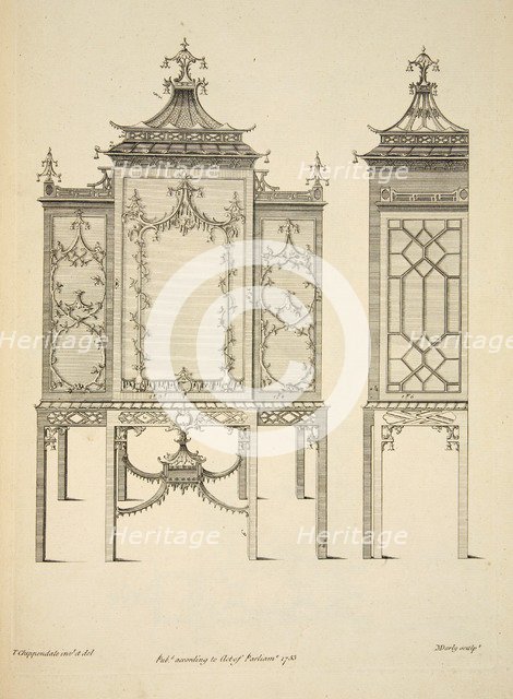 Design for a China Case, pub. 1753 (engraving). Creator: Thomas Chippendale (1718 - 1779) after.
