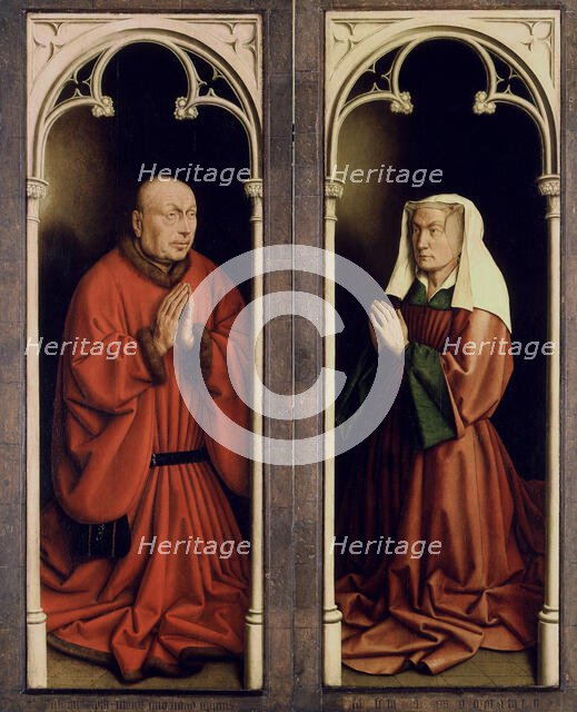 The Ghent Altarpiece. Adoration of the Mystic Lamb: Joos Vijd and Elisabeth Borluut, 1432. Creator: Eyck, Jan van (1390-1441).