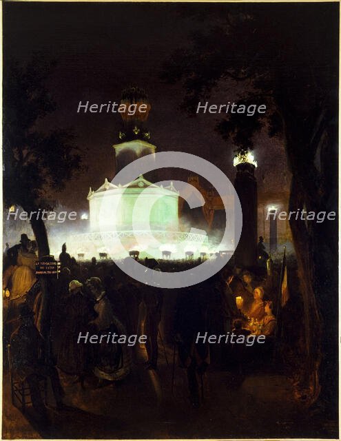 Commemorative fete in honour of the victims of July 1830, on Place de la Bastille, July 27, 1831. Creator: Felix Pierre Cottrau.