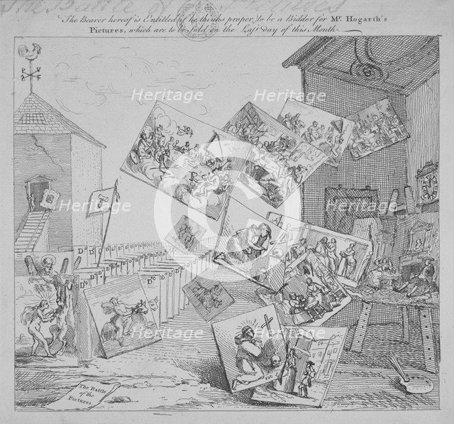 'The battle of the pictures; a bidder's ticket for Hogarth's auction of 19 paintings', 1744. Artist: William Hogarth