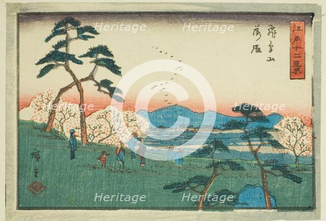 Descending Geese at Asuka Hill (Asukayama rakugan), from the series "Twelve...", c. 1847/52. Creator: Ando Hiroshige.