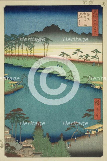 Kumano Junisha Shrine in Tsunohazu, Popularly Known as Juniso (Tsunohazu Kumano Junisha, z..., 1856. Creator: Ando Hiroshige.